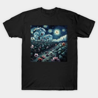 Enchanted Flower Garden Night: Hibiscus Starry Floral T-Shirt